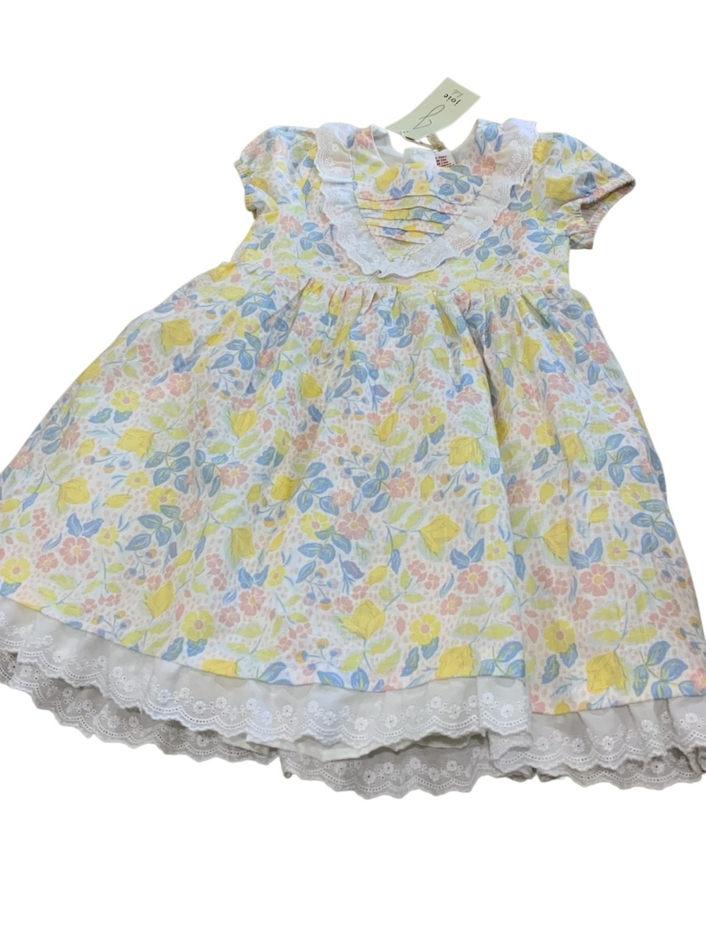 Joie Pastel Floral Lace-Trim Girls' Dress in Yellow, Blue, Pink 5T